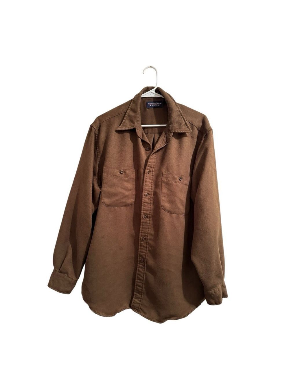 Roundtree & Yorke Western Casual Button Dress Shirt Mens L Brown Soft Faux Suede